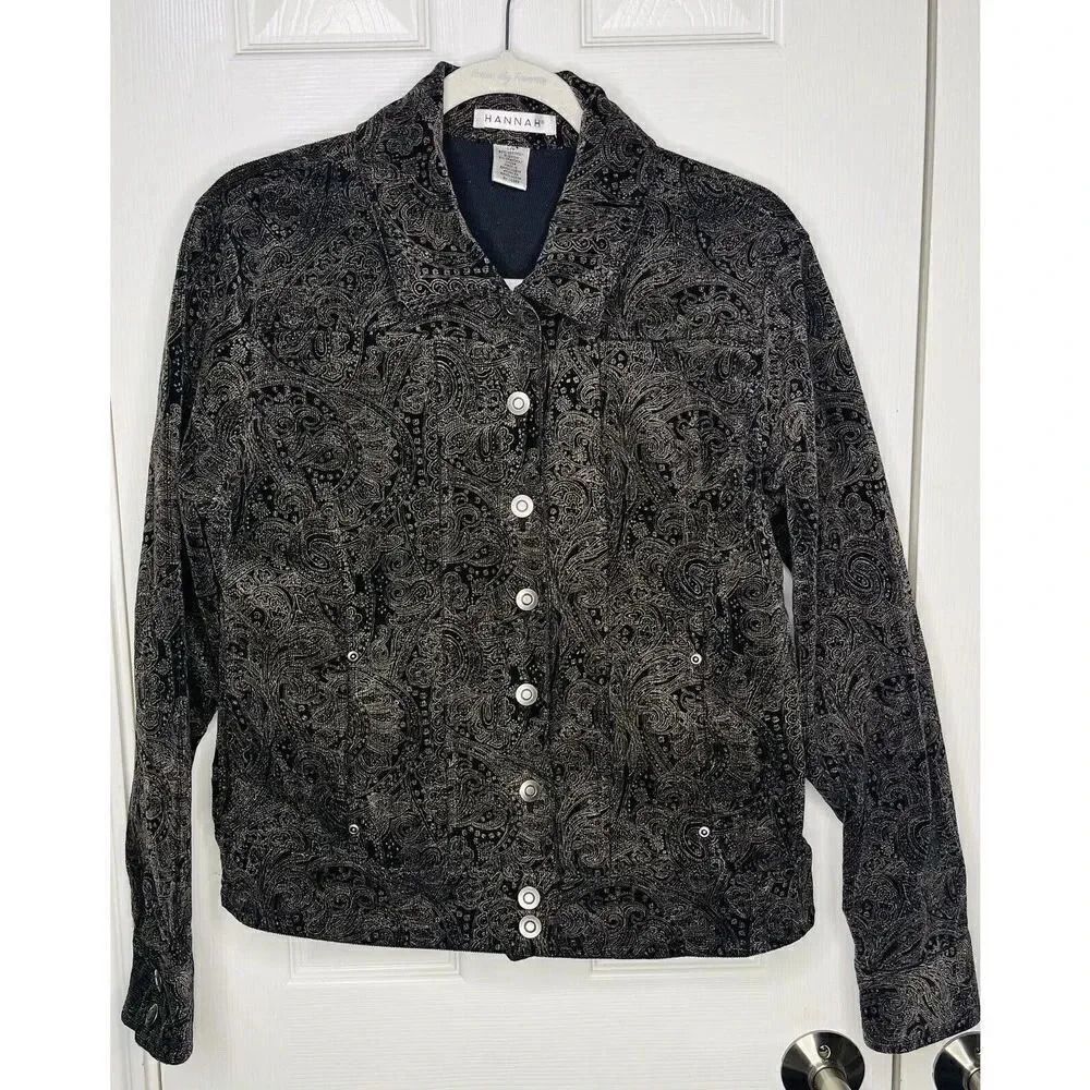 Hannah Corduroy Jacket Size Large Brown Black Metal Button Pocket - Picture 1 of 10